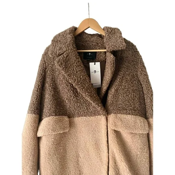 7 For All Mankind Teddy Two-Tone Brown and Tan Women's Coat - Picture 1 of 5